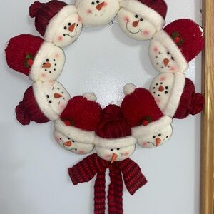 Festive Snowman Wreath with Red Hats